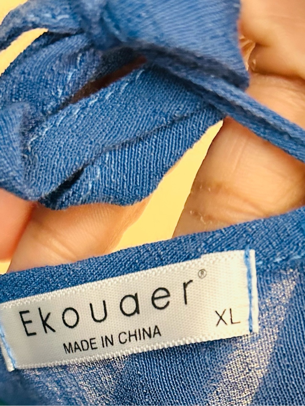 Ekouaer Women's Royal Blue V-Neck Ruffle Hem beach coverup with Tie Back - Picture 3 of 5